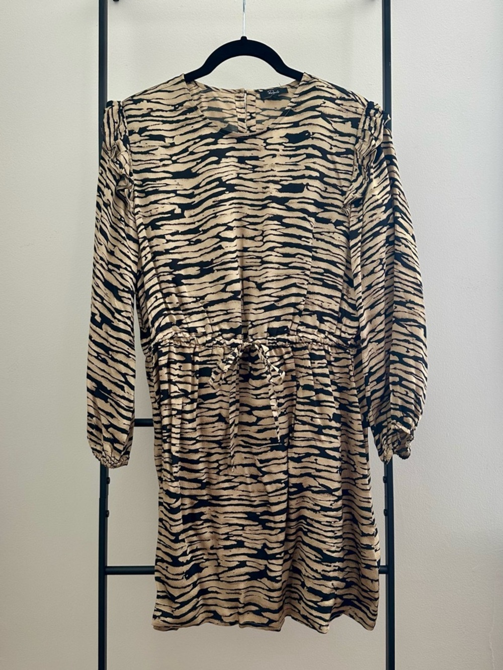Rails Black & Beige Animal-Print Long Sleeve Dress